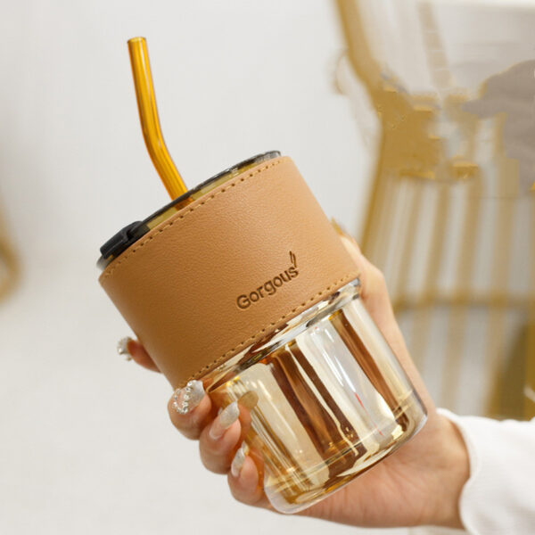 Creative Portable Bamboo Cup With Lid Straw Glass - Image 3