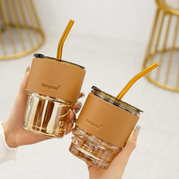 Creative Portable Bamboo Cup With Lid Straw Glass - Image 5