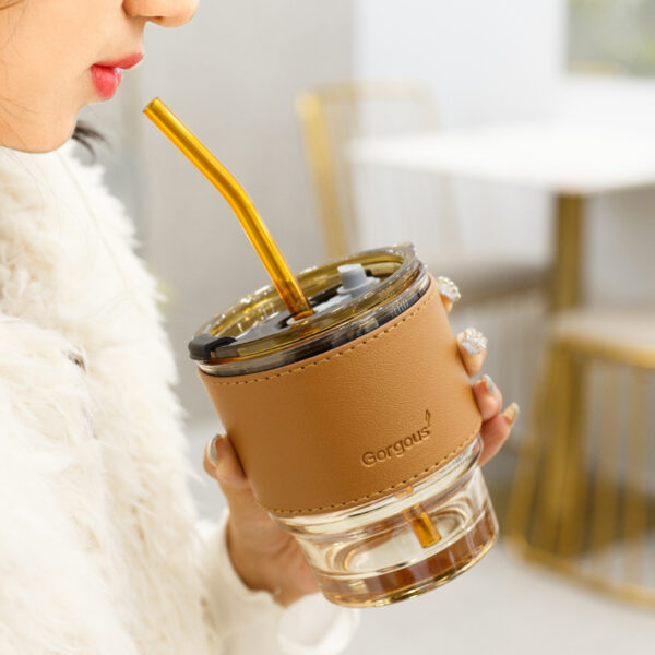 Creative Portable Bamboo Cup With Lid Straw Glass