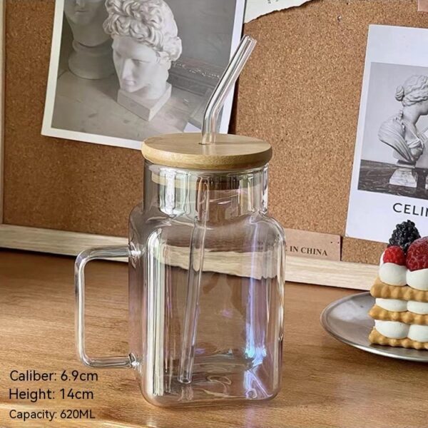 Borosilicate Transparent Glass Square With Lid Cup With Straw - Image 5