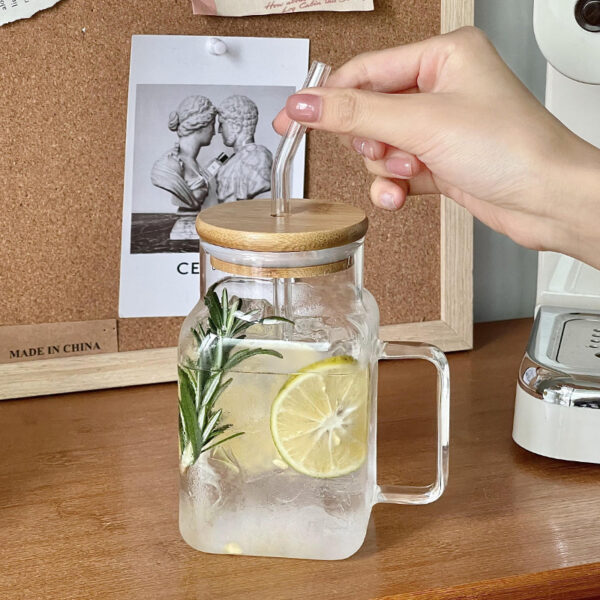 Borosilicate Transparent Glass Square With Lid Cup With Straw - Image 6