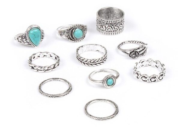 Turquoise 10 Piece Set Joint Combination Ring - Image 3