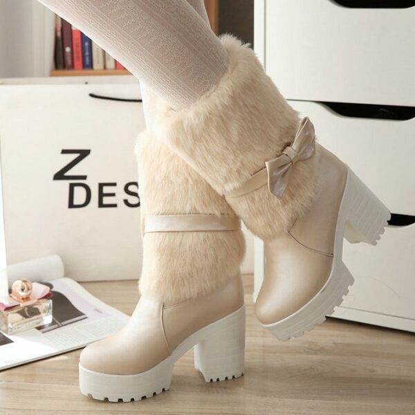 Women's Thick Heel Snow Sweet Bow Boots - Image 4