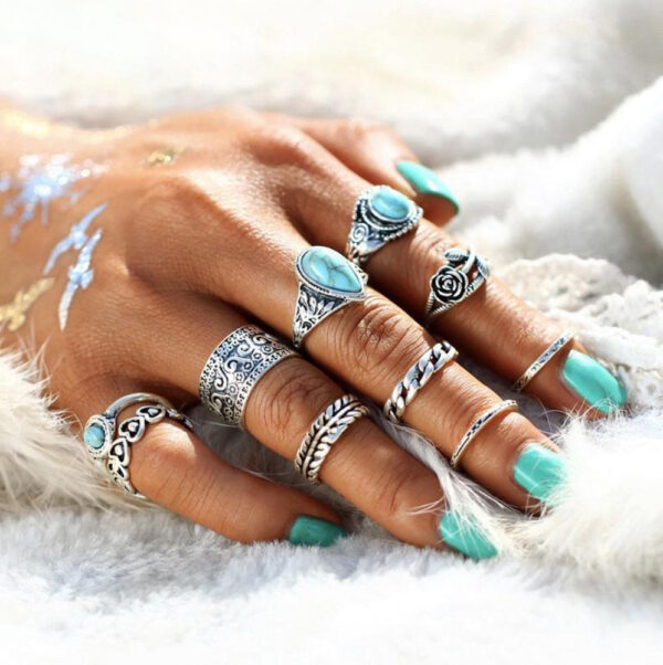 Turquoise 10 Piece Set Joint Combination Ring - Image 8