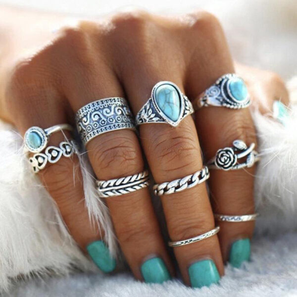 Turquoise 10 Piece Set Joint Combination Ring - Image 2