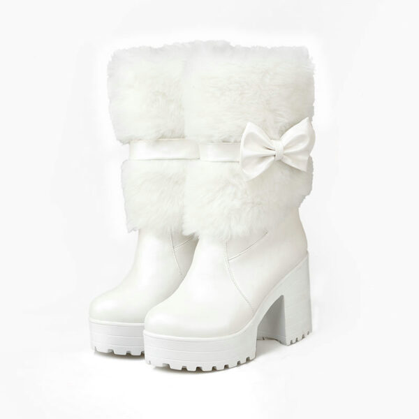 Women's Thick Heel Snow Sweet Bow Boots - Image 2