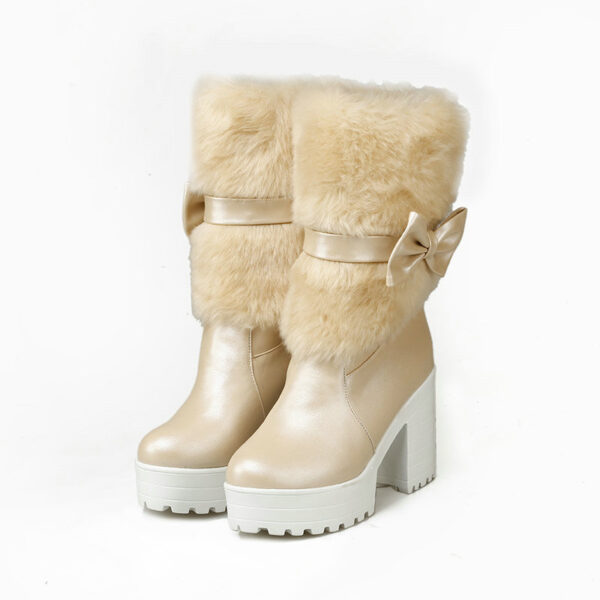 Women's Thick Heel Snow Sweet Bow Boots - Image 3