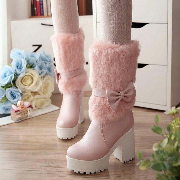 Women's Thick Heel Snow Sweet Bow Boots - Image 6